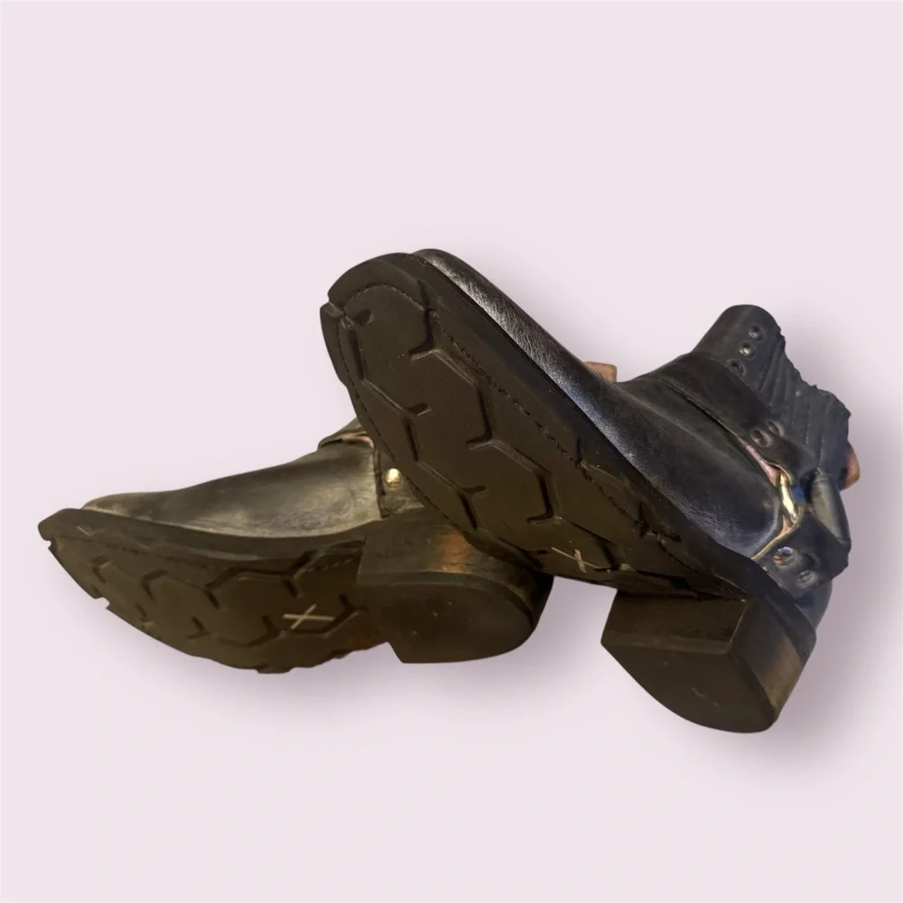 Freebird | Whiskey Black Leather Harness Ankle Boots Moto Size 6 - Picture 10 of 12